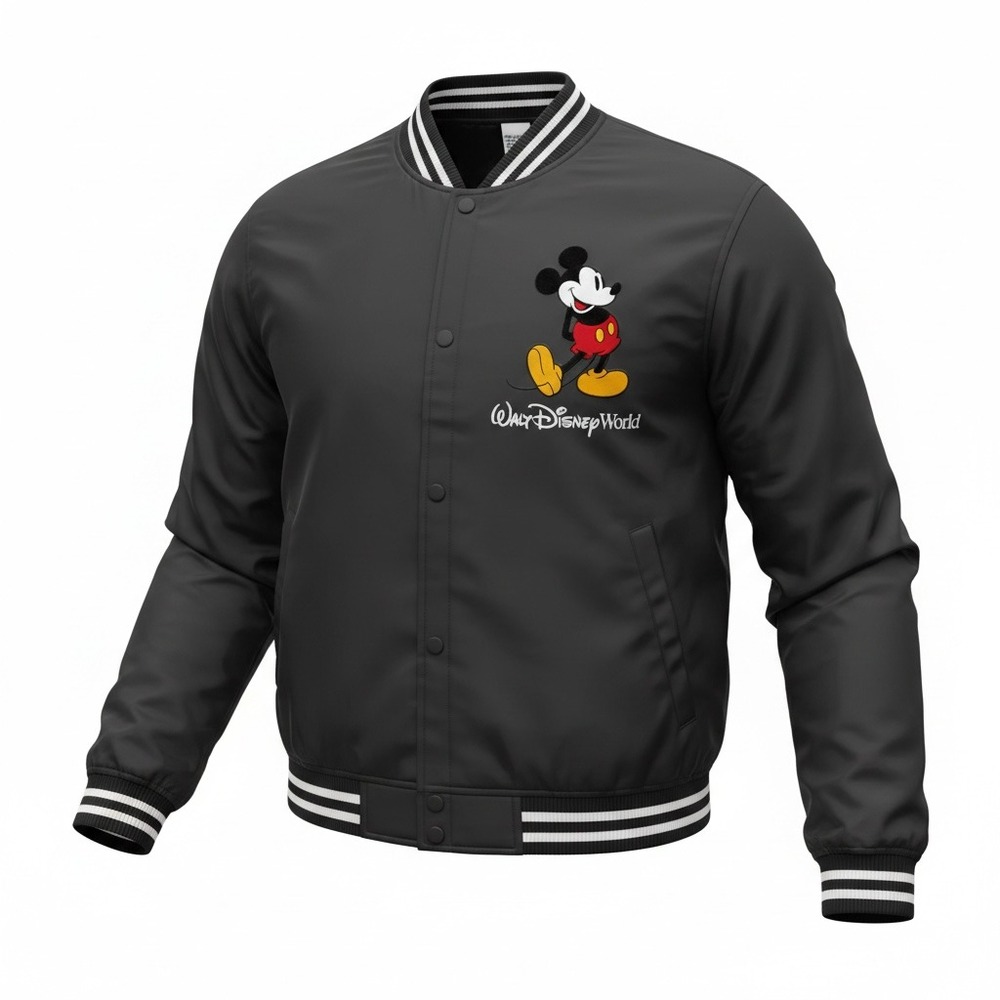 WALT DISNEY WORLD/MICKEY MOUSE BLACK VARISITY BOMBER JACKET/SIZE L/NWT/MSDPJ0911